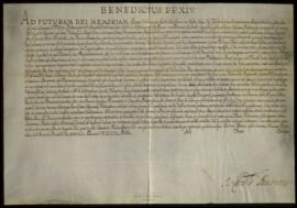 Bula de Benedicto XIV, papa, prorrogando de la pensión de mil ducados que goza el Hospital del Sa...