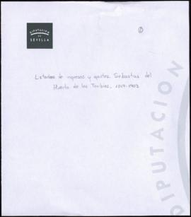 Listados de ingresos y gastos. Subastas del Huerto de los Toribios, reñidero…