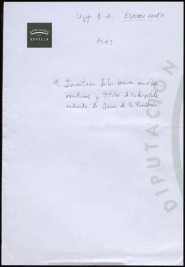 Inventario de bienes muebles, escrituras y títulos de los hospitales reducidos de Jerez de la Fro...