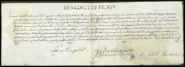 Breve de Benedicto XIV, papa, concede indulgencias al Hospital de San Cosme y San Damian de Sevilla
