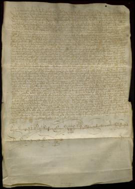 Escritura de Tributo por la que Juan Jiménez de Bollullos y Constanza Sánchez, su mujer, entregan...
