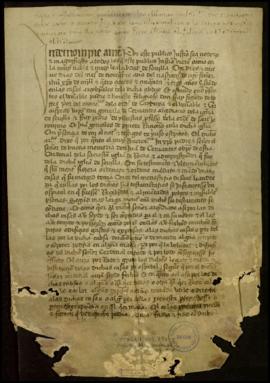 Carta de adjudicación que hicieron los albaceas del cardenal Cervantes de las casas en que está f...